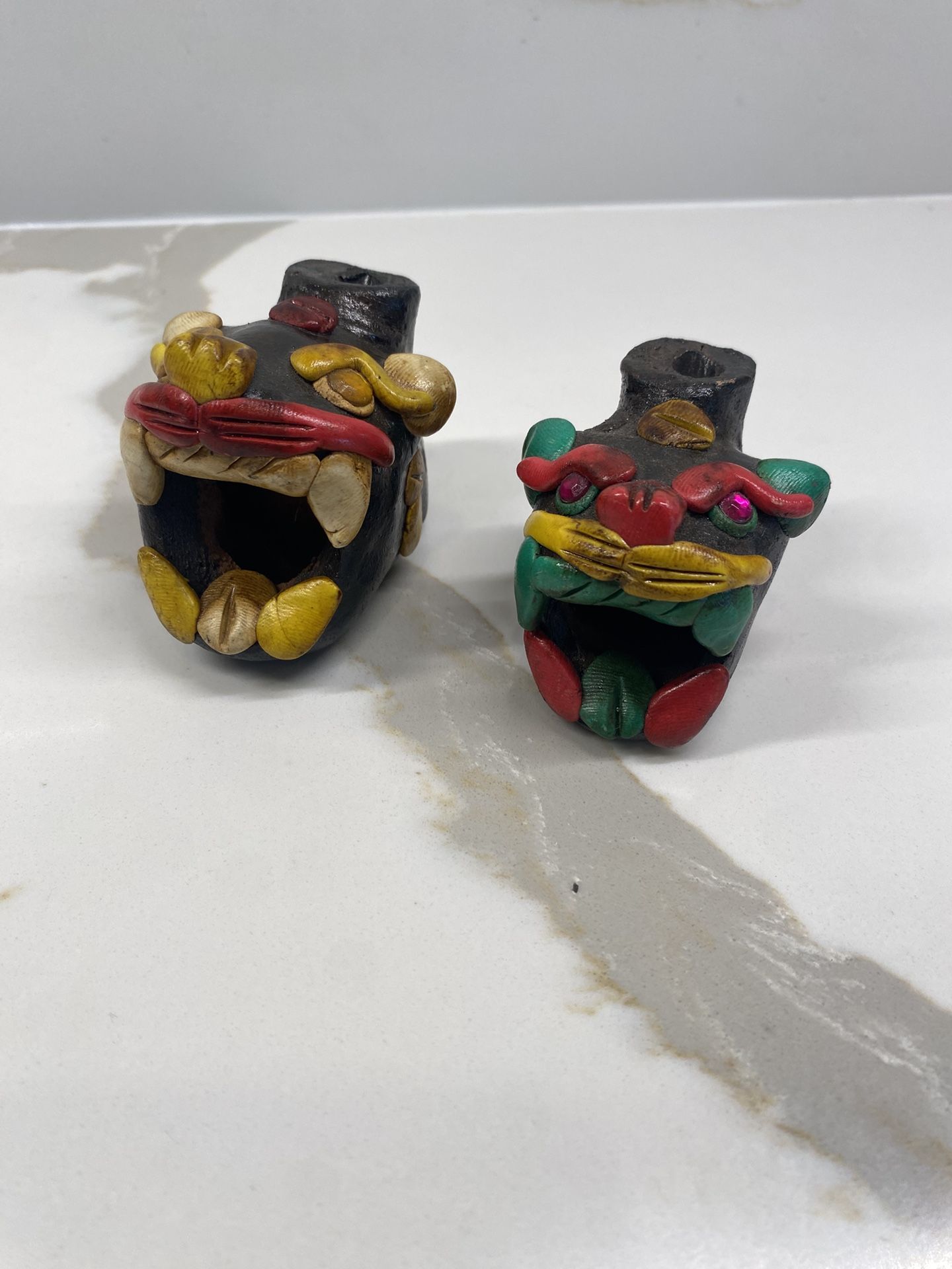 A Pair Of Jaguar Warrior Roar Whistle Real Maya Aztec Mexican Hand Crafted