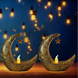 Golden Crescent Moon Ramadan LED Lanterns - Set of 2