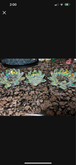 Crystal Lotus Flower Candle Holders Set of 3