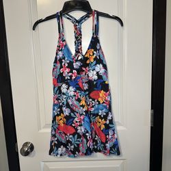 Island Vibes Tropical Tankini Set Braided Racerback + Pink Shorts