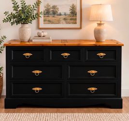 ✨ SOLID PINE WOOD DRESSER — SATIN BLACK & GOLDEN OAK (Free delivery)