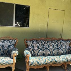 Beautiful Blue Vintage Sofa & Armchair 