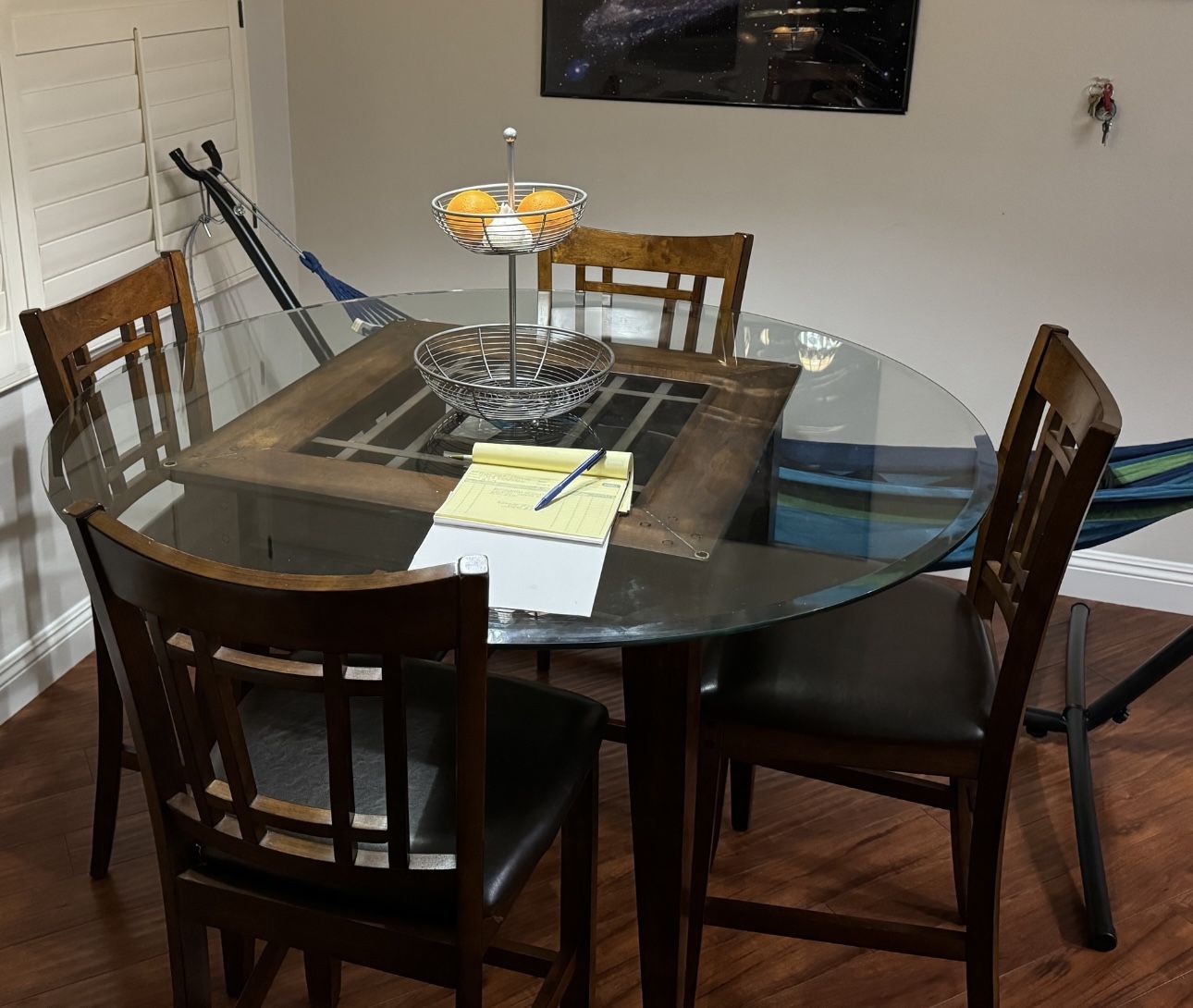 Glass Dinner Table And Barstool Chairs