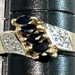10K Solid Yellow Gold Genuine Sapphires and Diamond Ring.  New. Size 6 3/4.