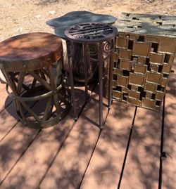 Set of 4 Sculptural Metal Accent Tables & Plant Stand