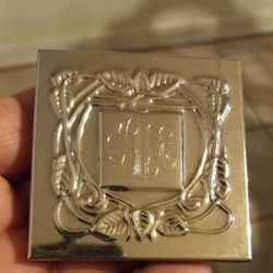Vtg 90s Monogrammed Silver Plate 2.5" Sq Compact 2 Mirrors 