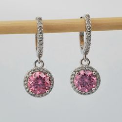 New 2ct (1ct each) Pink Moissanite Drop Earrings 925 Sterling Silver With Certificate.