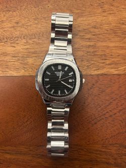 Men’s Quartz Watch – Classic Nautilus Style (Silver/Black)