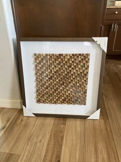 Glass Framed Faux Wood Tile Wall Art