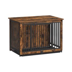 Rustic Brown Dog Crate Furniture with Dual Doors and Pull-Out Tray for Medium Dogs - 38.6โL x 25.6โW x 27.6โH (98 x 65 x 70 cm