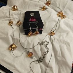 Orange And Silver Necklace Earring Set, New
