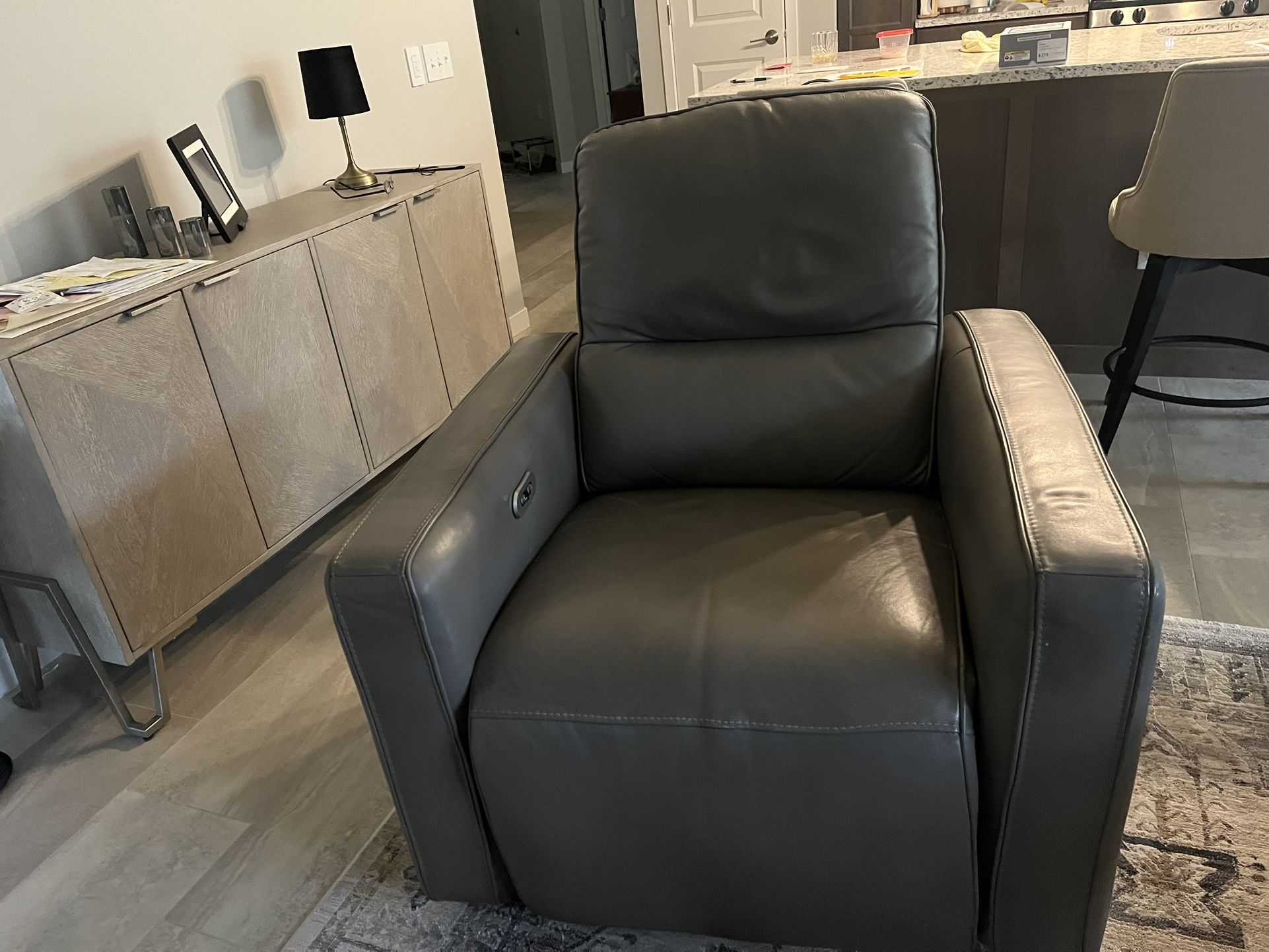 Grey Leather Recliner