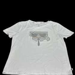 Karl Lagerfeld White Graphic Crystals Cotton T Shirt Size M Small Stain L Side