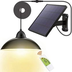 Solar Lights Outdoor-Security Powered-Pendant Led-IP65 - Porch Light with 16.4Ft Cord Remote Control 270°Wide Adjustable Solar Panel for Home Yard Pat