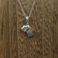 18 Inch Sterling Silver Cloud Shooting Crystal Rainbow Pendant Necklace