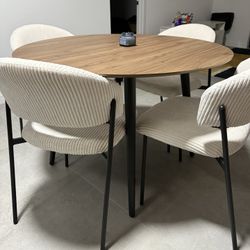 Walnut Dining Table  + 4 White Shell Chairs