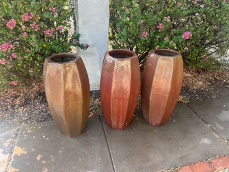 Set of 3 Large 35” Tall Glazed Ceramic Planters – The Plant Stand AZ – Matching