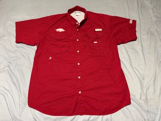 Columbia PFG Arkansas Razorbacks Fishing Shirt Men's Red Short Sleeve sz L