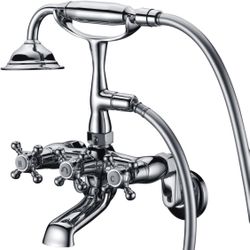 Sumerain Clawfoot Tub Faucet,3-Inch to 9-Inch Wall Mount Tub Faucets with Hand Shower Chrome Finish