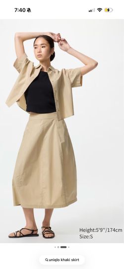 Uniqlo midi khaki skirt