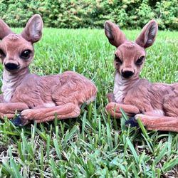 Vintage Christmas Large Decorative Indoor/Outdoor Hard Plastic Flocked Lying Down Fawn x 2 