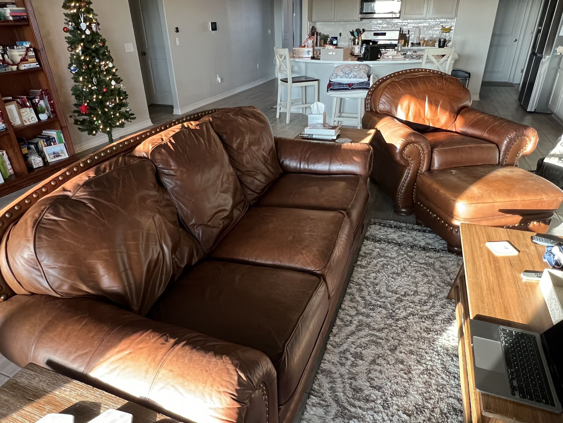 Light Brown Leather Couch And Chair