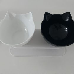 Black & White NEW Modern Cat Food Bowl 