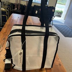 LeSportsac Gabrielle Box Tote in White, Shoulder / Crossbody Strap Included, Transparent Bag