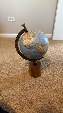  15.5” Tall World Globe On Wooden Base