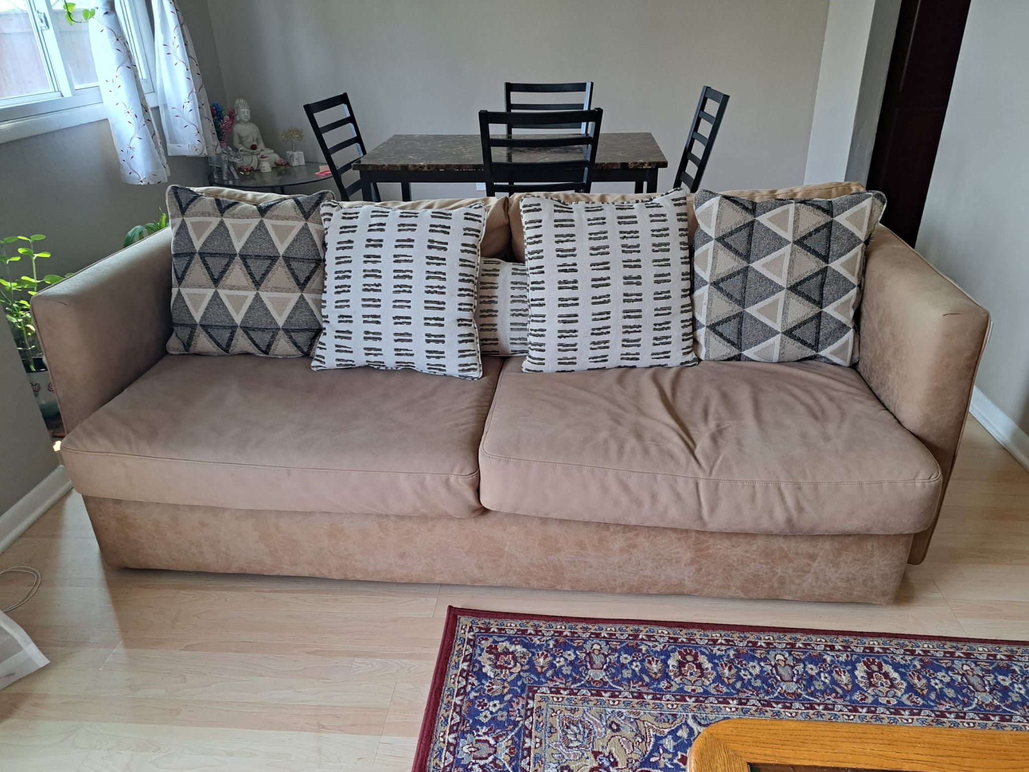 Faux Leather Sofa - 3 seater 4 Square Pillow 1 Horizontal Pillow