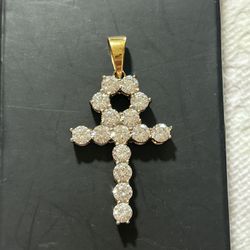 GG MICRO DIAMOND ANKH GOLD NECKLACE PENDANT 18KGP