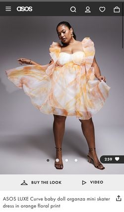 ASOS LUXE Curve baby doll organza mini skater dress in orange floral print