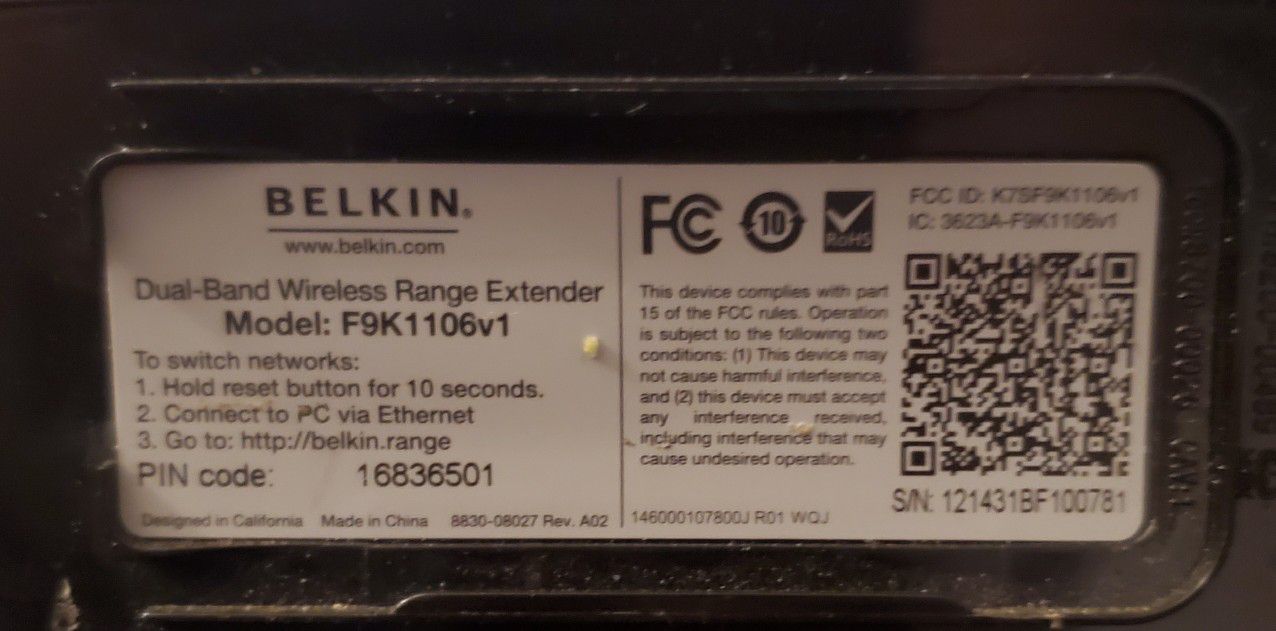 Belkin Dual band wireless range extender