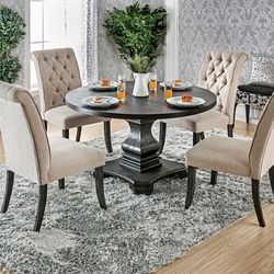 Brand New Rustic Antique Black, Beige 5pc Round Dining Table Set 