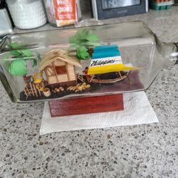 Vintage H & A Gilbey Gin Bottle w/Handmade Philippine Fishing Village Diorama