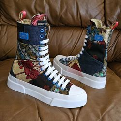 New Women's Dolce & Gabbana Multicolor Exotic Leather Mid-Calf Luxury Bootie Size 8 US