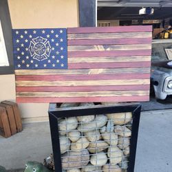 Fireman Handmade Wooden American Flag 