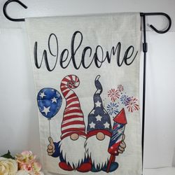 Welcome garden flag. Welcome Gnome garden flag.  Patriotic Gnome Decor. 4th of July front door decor. USA Decor. Gnome Decor.