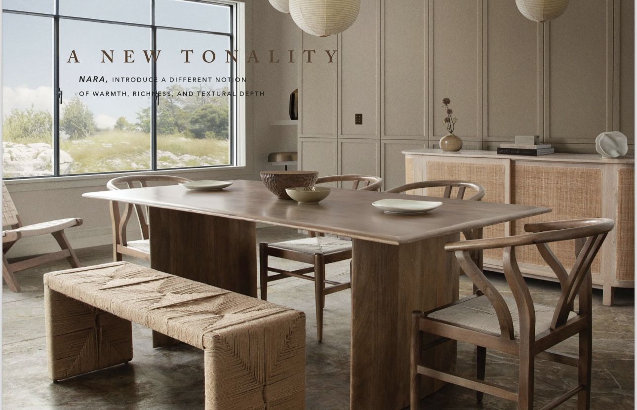 (New) Nara Dining Table 4x Nara Dining Chairs & Woven Jute