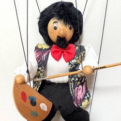 Battat String Marionette Puppet Wooden Doll Mustache Artist Man