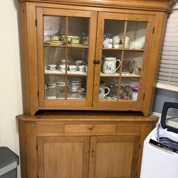 antique Pine American 2-part stepback cupboard
