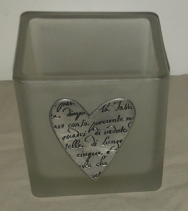 Silver Heart (Valentine) Embossed Square Glass Votive