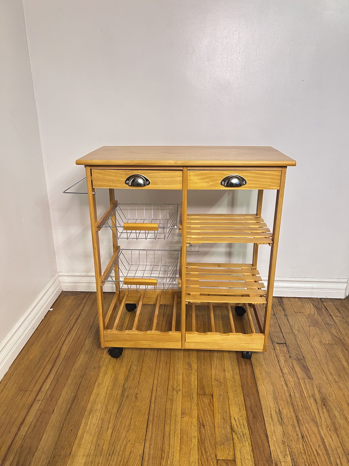 Like New Rolling Wood Kitchen Cart Storage Trolley Cart Rack Countertop, Natural