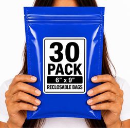 RECLOSABLE BLUE BAGS (30 PACK) 6" X 9" 2 MIL ZIPPER STORAGE BAGS NEW