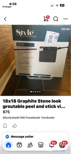 18x18 Graphite Stone look groutable peel and stick vinyl tiles - box of 20