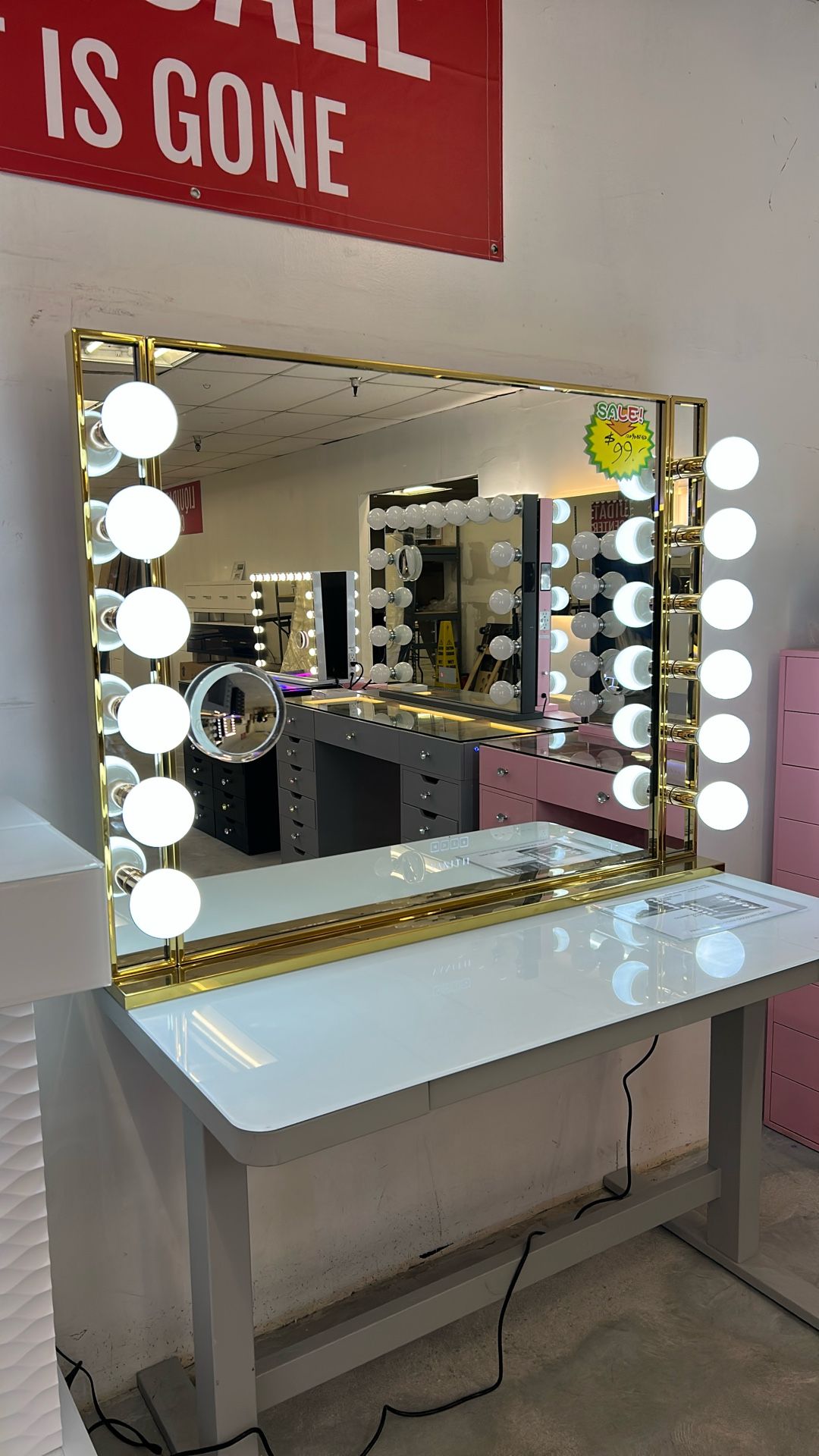 Black Friday Sale! Huge Golden Hollywood Vanity Mirror 48”x36”