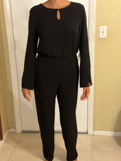ELLABELLE Black Open-Back Long Sleeve Jumpsuit with Lace Cuffs Size M