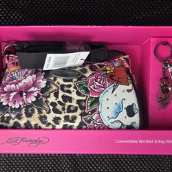 New Ed Hardy Purse With Keychain Leopard Print