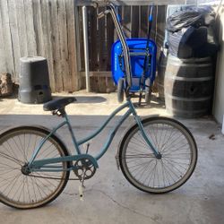 Blue Woman’s Beach Cruiser With Monkey Handlebars