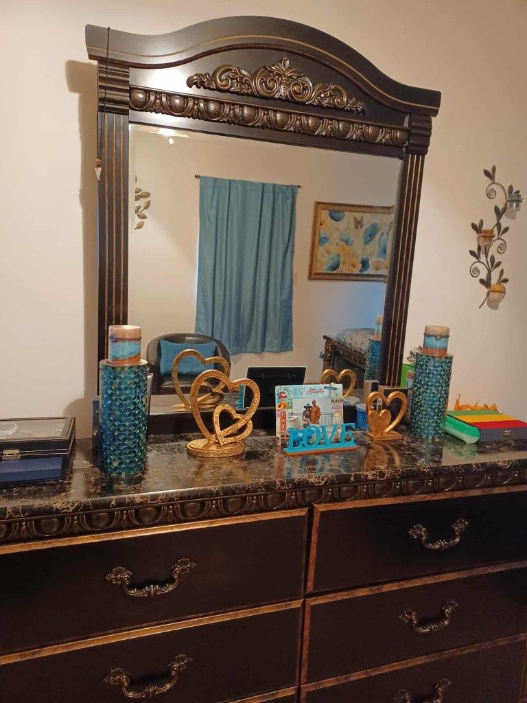 Queen Bed and Dresser With Mirror 